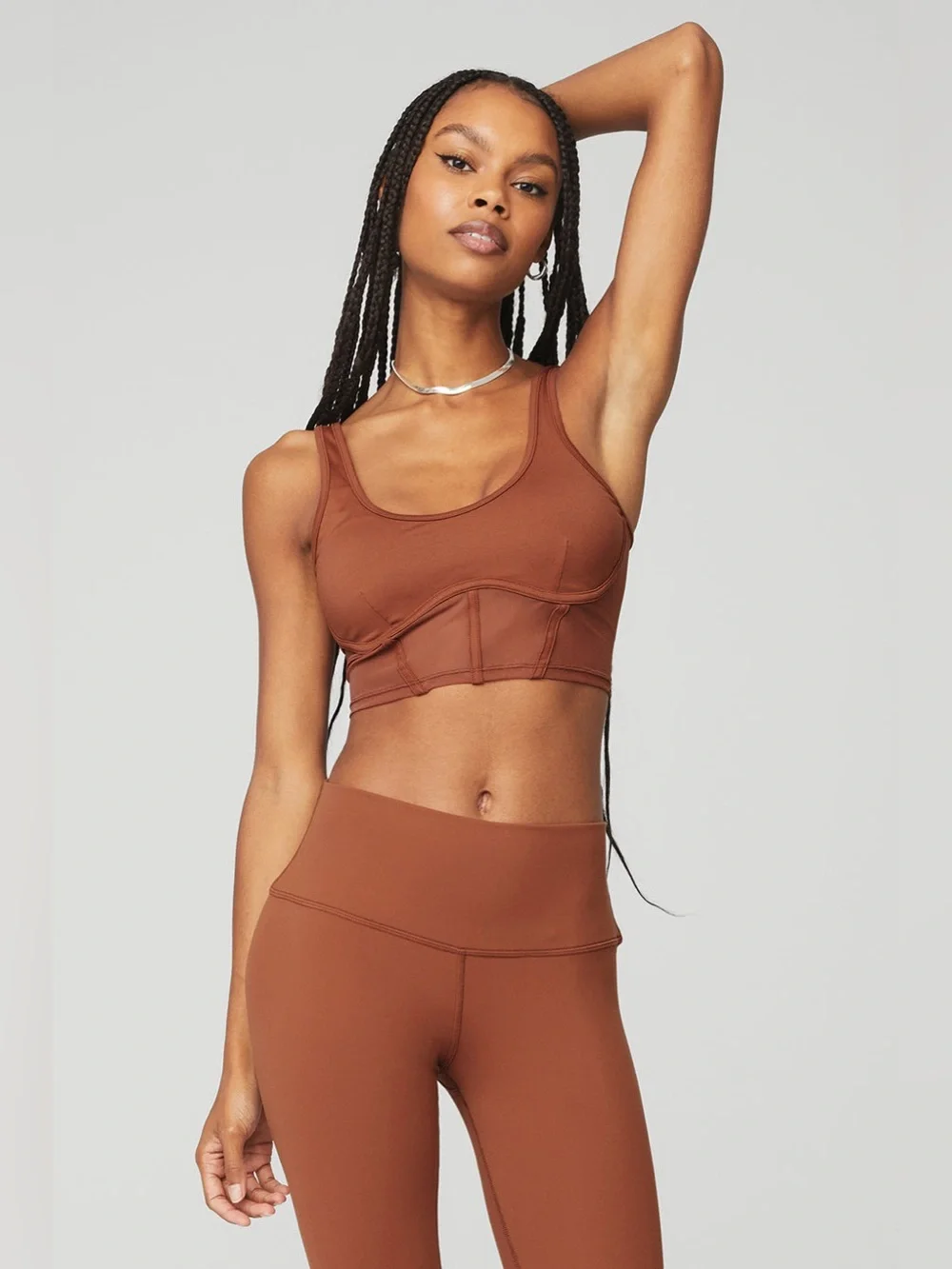 ALO Airbrush Mesh Corset Tank Top Wireless in Rust Sz L Athletic Sporty Comfy